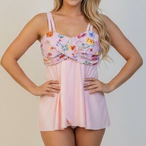 SELFIEGO Pink Floral Swimdress (XL) – Built-In Support & Flowy Swim Skirt